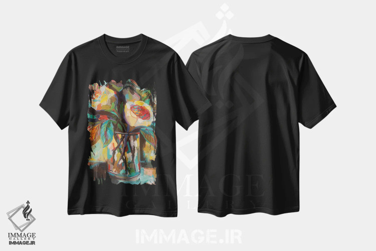 تیشرت مشکی طرح دار گل های شیشه ای نقش دار، دکور معاصر اثر ژانت ورتنتس | فروشگاه ایماژ