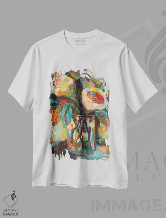 تیشرت سفید طرح دار گل های شیشه ای نقش دار، دکور معاصر اثر ژانت ورتنتس | immage.ir