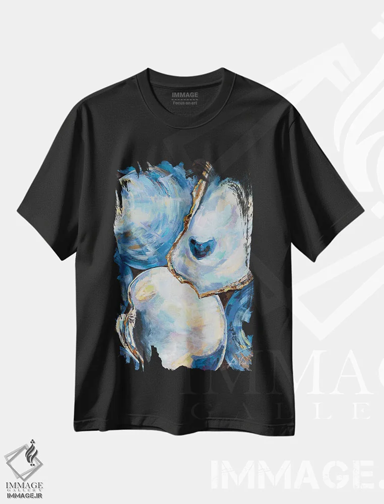 تیشرت مشکی طرح دار صدف های ماتونانک روشن، تزئینی اثر ژانت ورتنتس | فروشگاه ایماژ