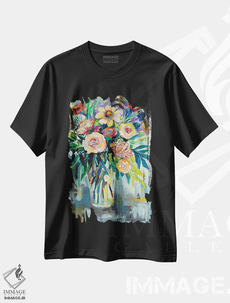تیشرت مشکی طرح دار خوشبختی تابستانی، هنر فاخر معاصر اثر ژانت ورتنتس | immage.ir
