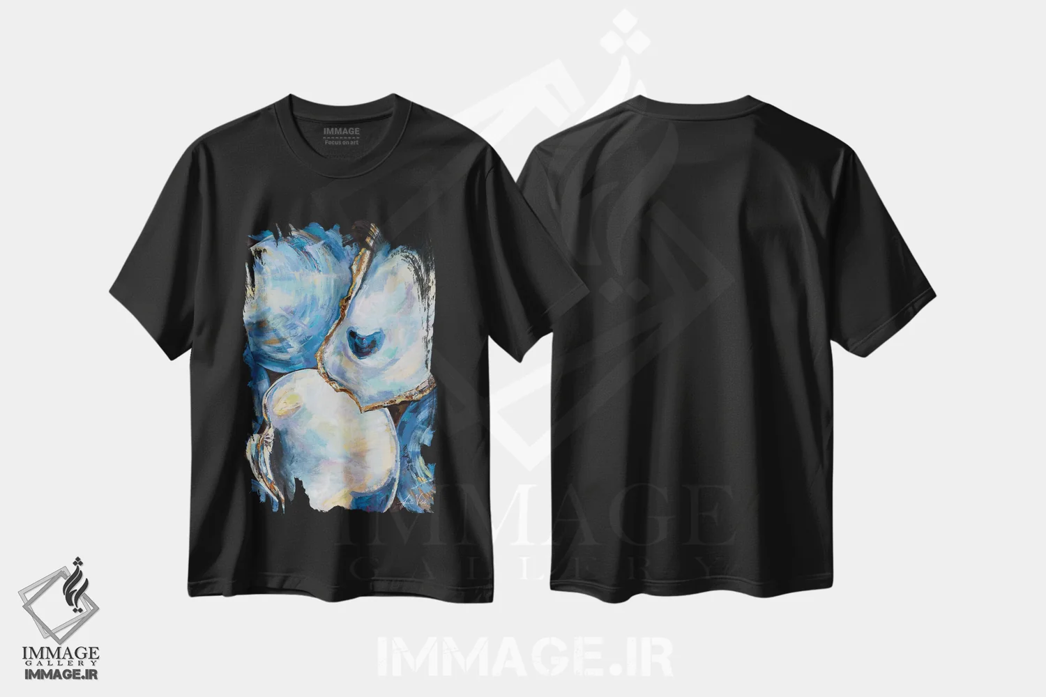 تیشرت مشکی طرح دار صدف های ماتونانک روشن، تزئینی اثر ژانت ورتنتس | فروشگاه ایماژ