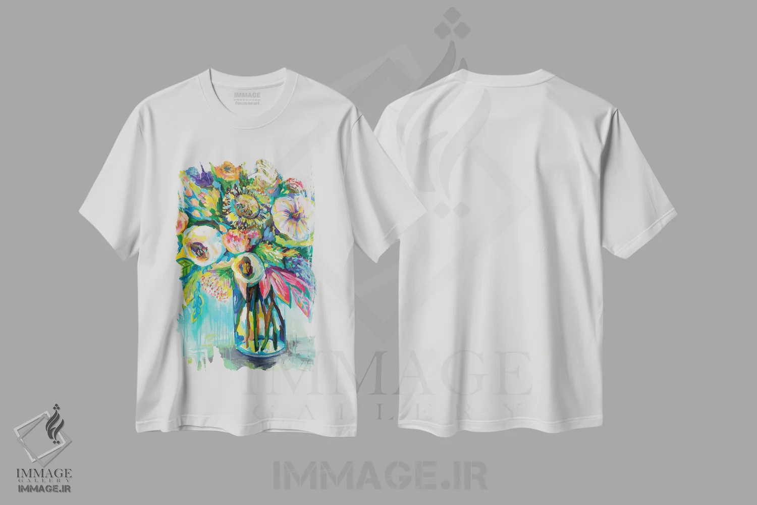 تیشرت سفید طرح دار انفجار رنگ، دکور معاصر اثر ژانت ورتنتس | فروشگاه ایماژ