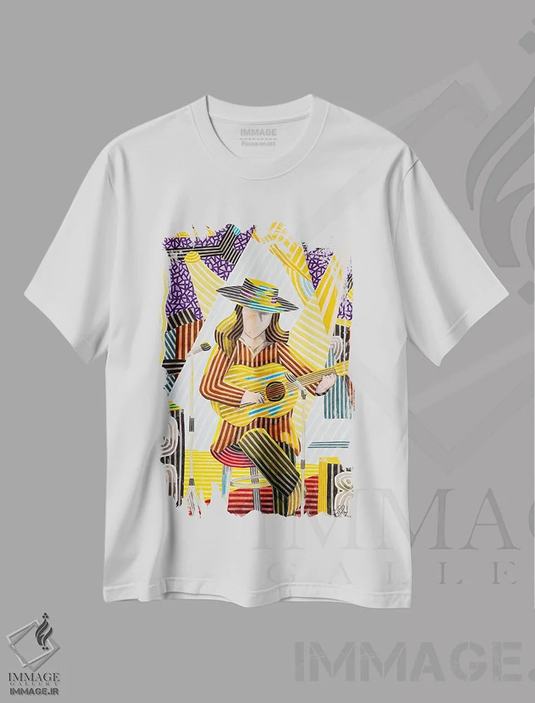 تیشرت سفید طرح دار کنسرت گیتار، هنر فاخر معاصر اثر خاویر اورتاس | فروشگاه ایماژ