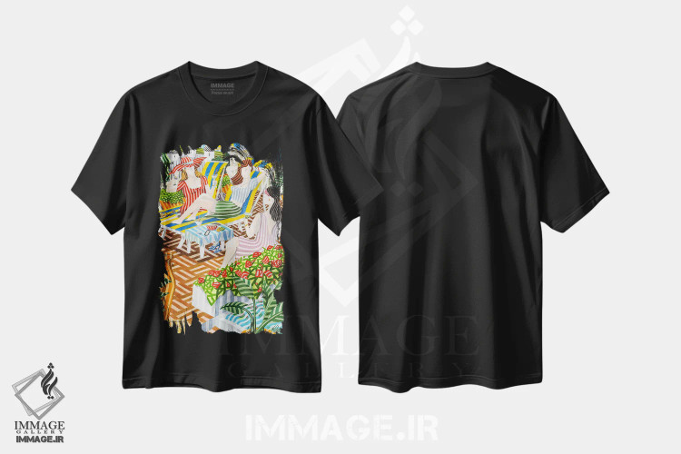 تیشرت مشکی طرح دار روی تراس، هنر فاخر معاصر اثر خاویر اورتاس | فروشگاه ایماژ