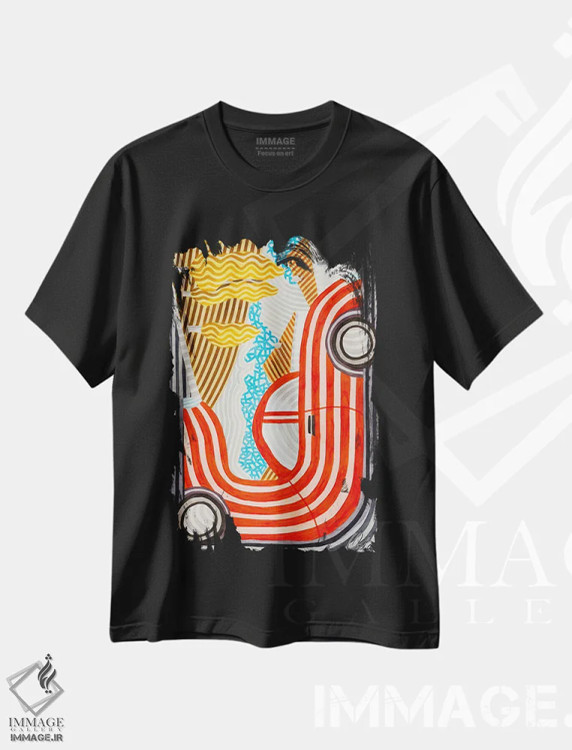 تیشرت مشکی طرح دار ماشین قرمز، آبستره اثر خاویر اورتاس | immage.ir