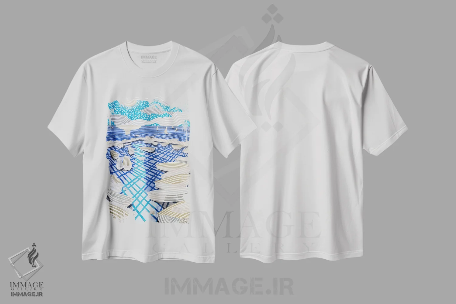 تیشرت سفید طرح دار یک بندر کوچک، هنر فاخر معاصر اثر خاویر اورتاس | immage.ir
