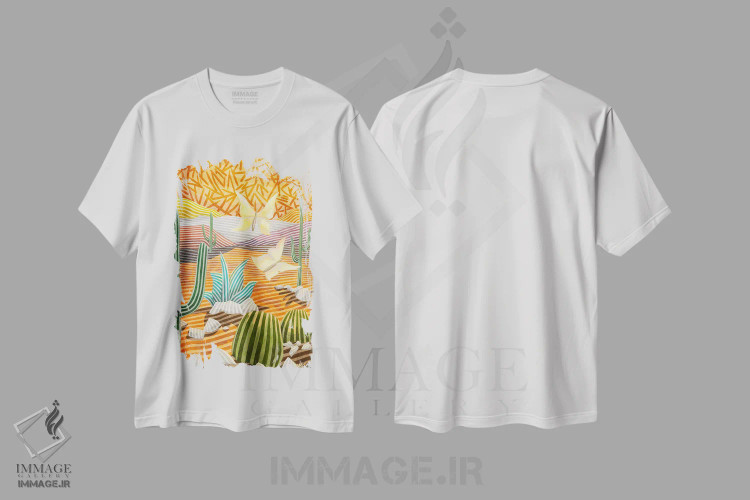 تیشرت سفید طرح دار دو پروانه زرد، هنر فاخر معاصر اثر خاویر اورتاس | فروشگاه ایماژ