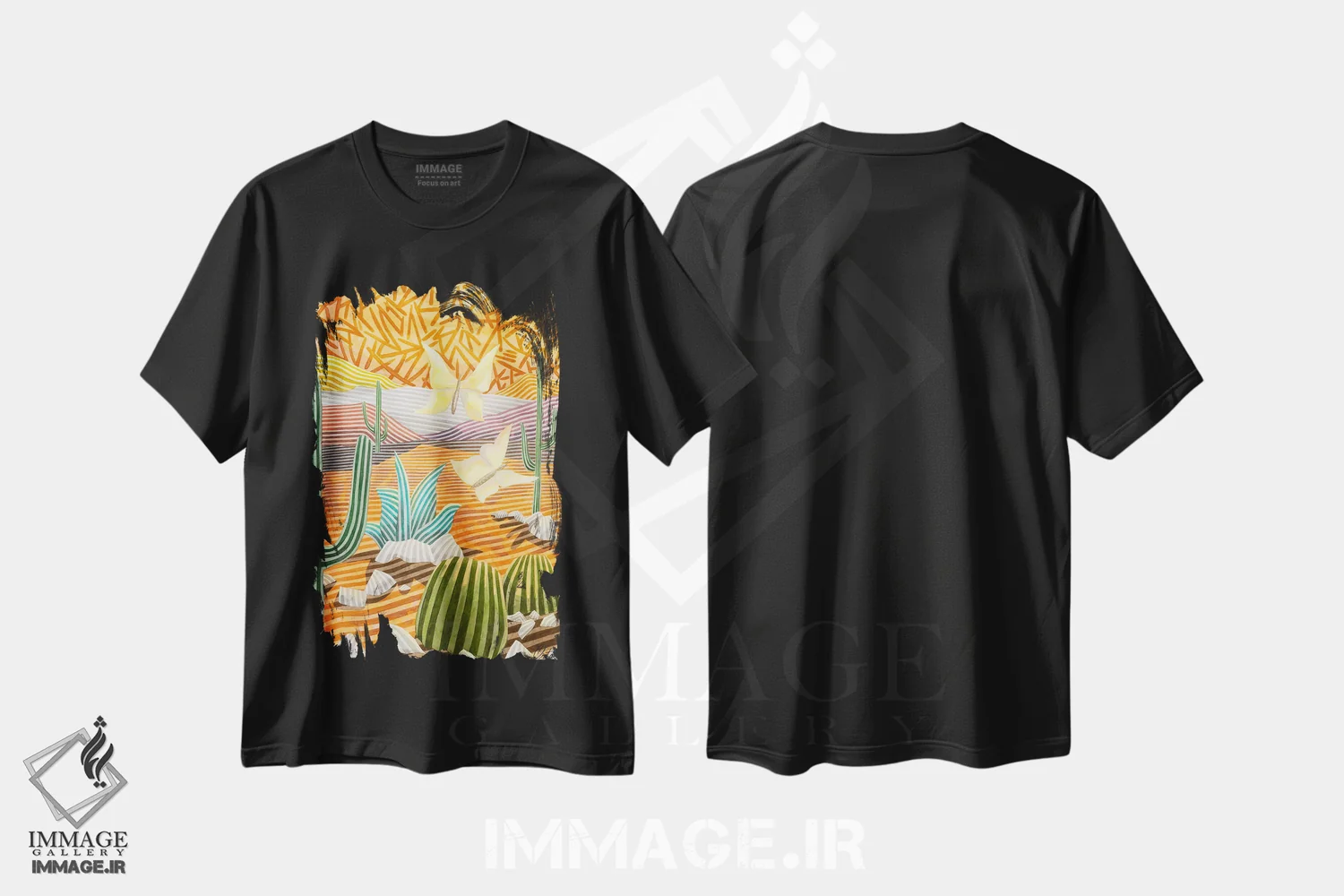 تیشرت مشکی طرح دار دو پروانه زرد، هنر فاخر معاصر اثر خاویر اورتاس | immage.ir