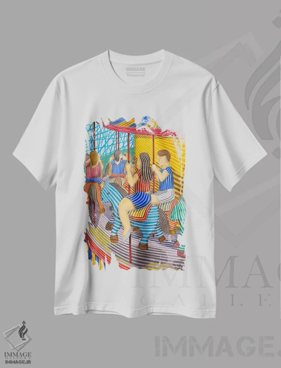 تیشرت سفید طرح دار چرخ وفلک، هنر فاخر معاصر اثر خاویر اورتاس | فروشگاه ایماژ