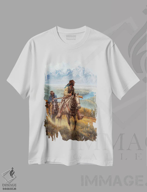 تیشرت سفید طرح دار فصل مردان کوهستان، تزئینی اثر جو ولاسکز | immage.ir