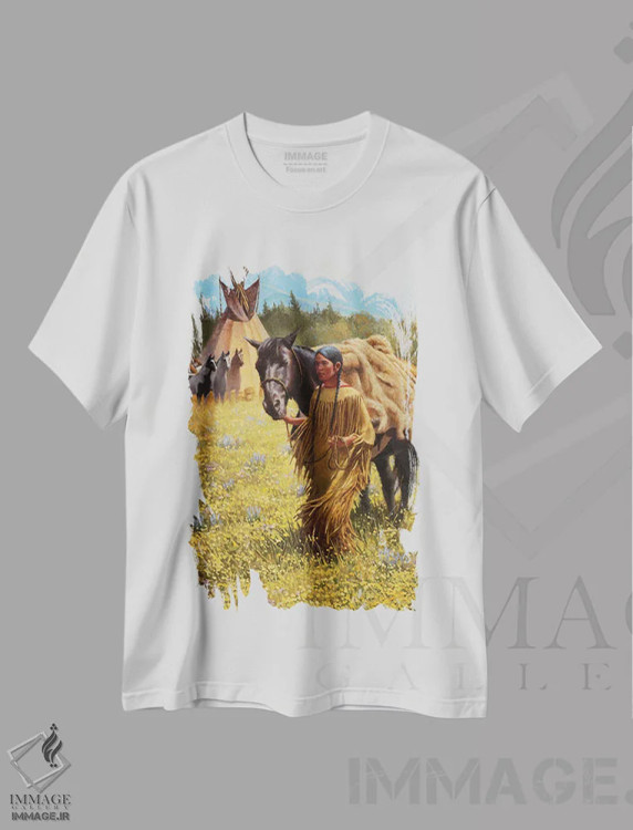 تیشرت سفید طرح دار تابستان آرام، دکور کلبه و لژ اثر جو ولاسکز | فروشگاه ایماژ