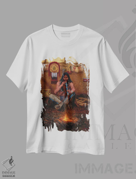 تیشرت سفید طرح دار مدیتیشن، دکور کلبه و لژ اثر جو ولاسکز | immage.ir