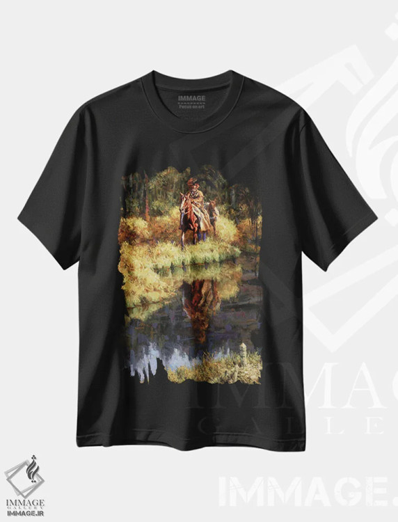 تیشرت مشکی طرح دار قلمرو اصلی، دکور کلبه و لژ اثر جو ولاسکز | immage.ir