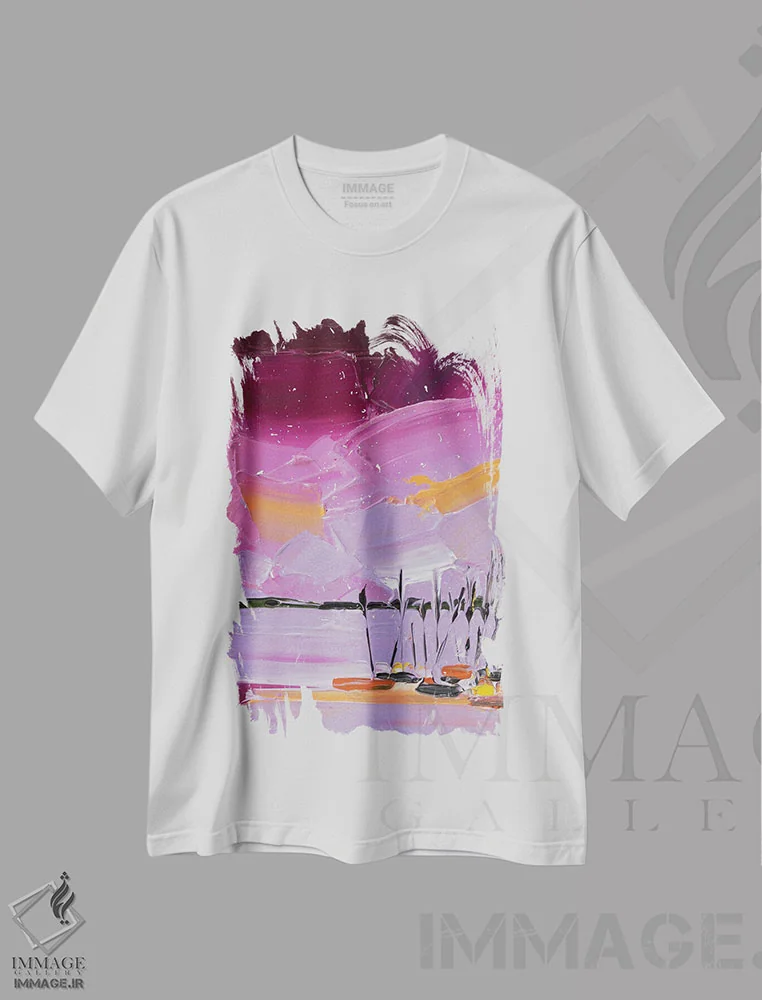 تیشرت سفید طرح دار قایق های لنگر انداخته ۲، آبستره اثر جوزف ویلانوا | فروشگاه ایماژ