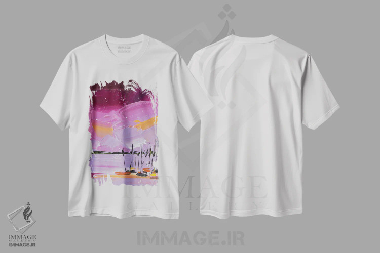 تیشرت سفید طرح دار قایق های لنگر انداخته ۲، آبستره اثر جوزف ویلانوا | فروشگاه ایماژ