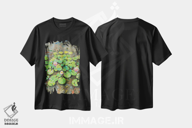 تیشرت مشکی طرح دار برکهٔ سوسن تاسمانی ۴۶، دکور معاصر اثر جوزف ویلانوا | فروشگاه ایماژ