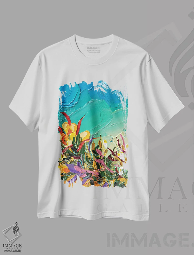 تیشرت سفید طرح دار خیال پردازی گل ها ۲، آبستره اثر جوزف ویلانوا | immage.ir