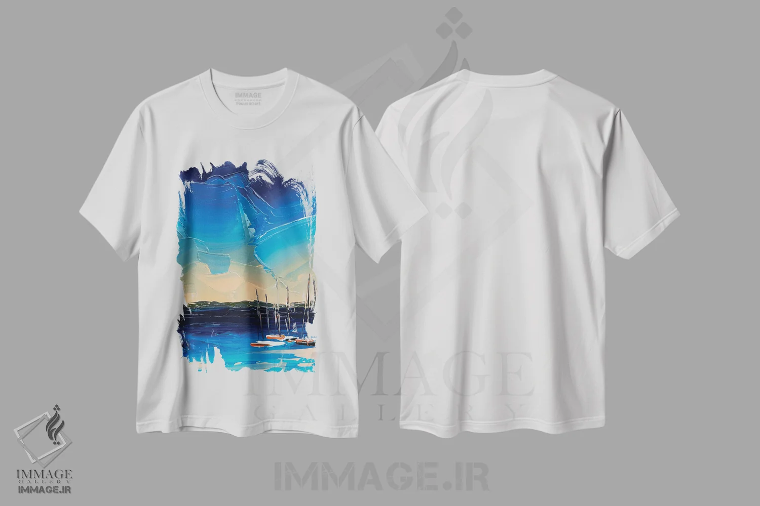 تیشرت سفید طرح دار قایق های لنگر انداخته، آبستره اثر جوزف ویلانوا | immage.ir