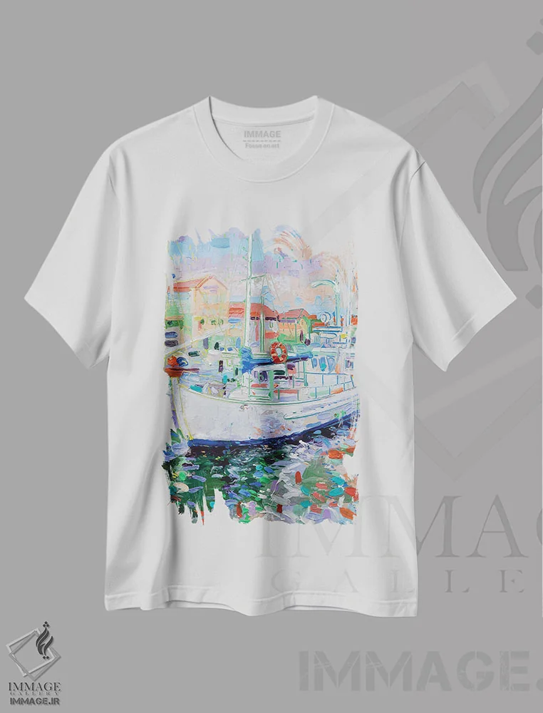 تیشرت سفید طرح دار اسکلهٔ فرانکلین، دکور ساحلی اثر جوزف ویلانوا | فروشگاه ایماژ