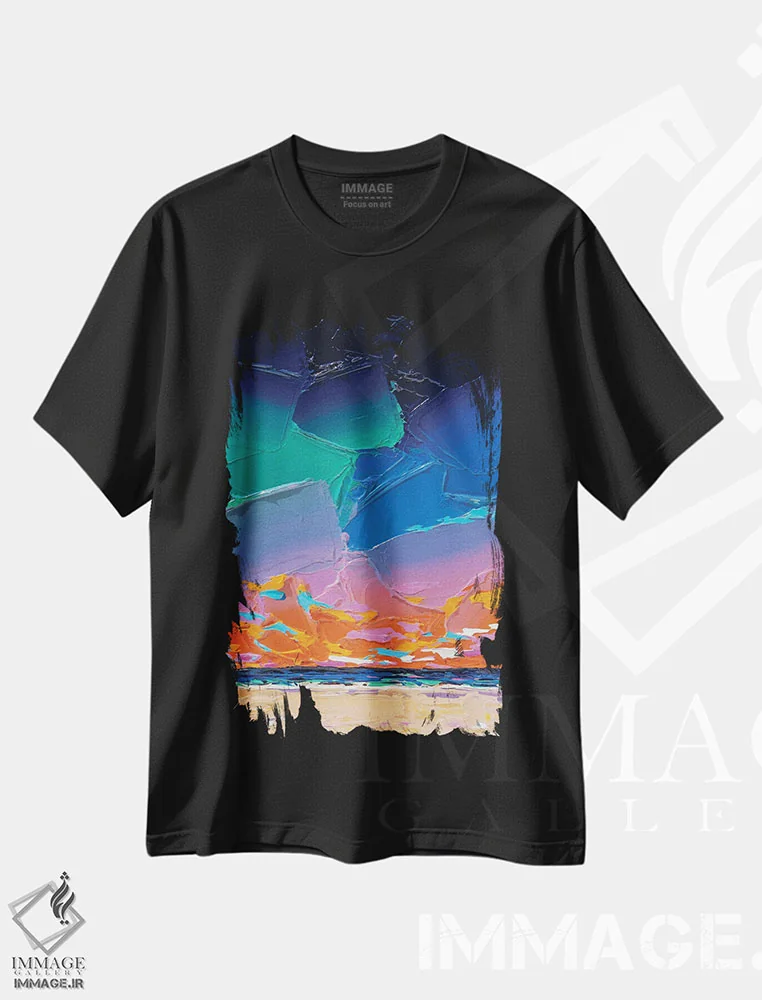 تیشرت مشکی طرح دار آسمان رنگین کمانی ۶، آبستره اثر جوزف ویلانوا | فروشگاه ایماژ