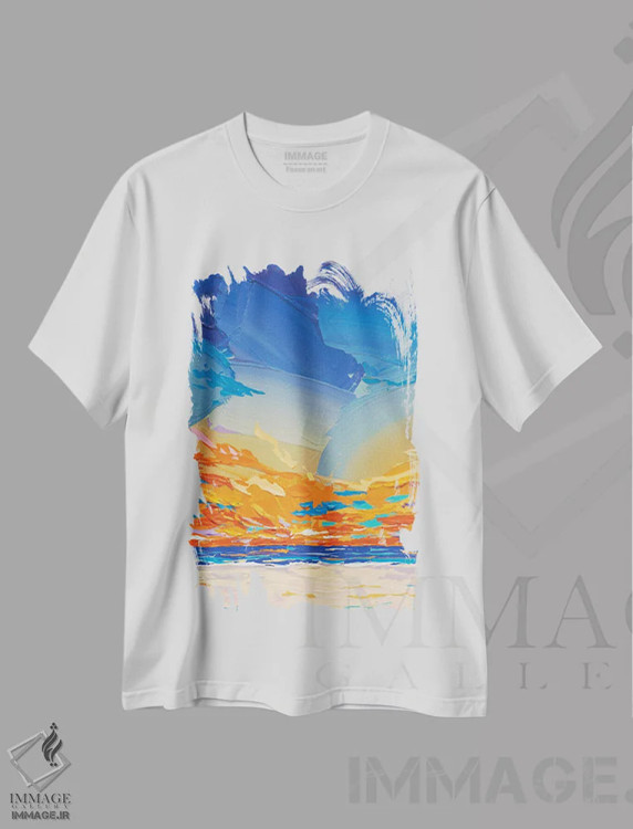 تیشرت سفید طرح دار آسمان رنگین کمانی ۲، آبستره اثر جوزف ویلانوا | فروشگاه ایماژ
