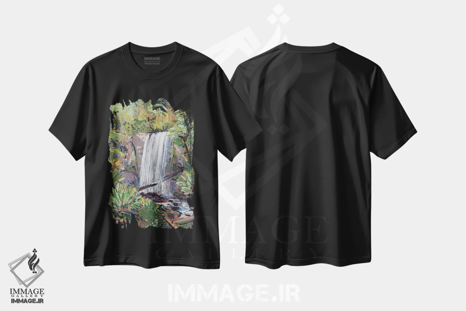 تیشرت مشکی طرح دار آبشار هوپتون، دکور معاصر اثر جوزف ویلانوا | فروشگاه ایماژ