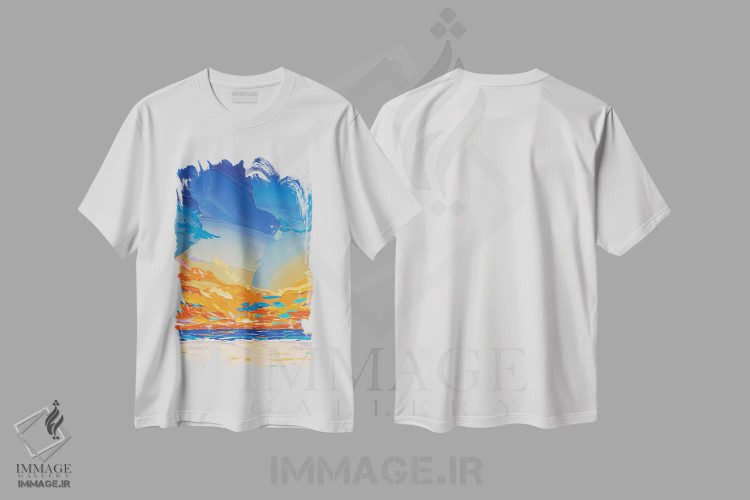 تیشرت سفید طرح دار آسمان رنگین کمانی ۲، آبستره اثر جوزف ویلانوا | فروشگاه ایماژ