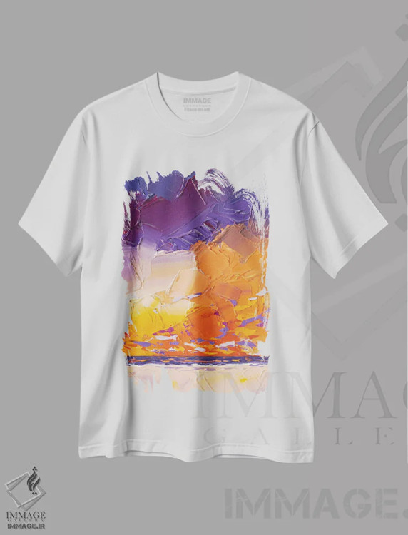 تیشرت سفید طرح دار آسمان رنگین کمانی ۱۲، آبستره اثر جوزف ویلانوا | فروشگاه ایماژ