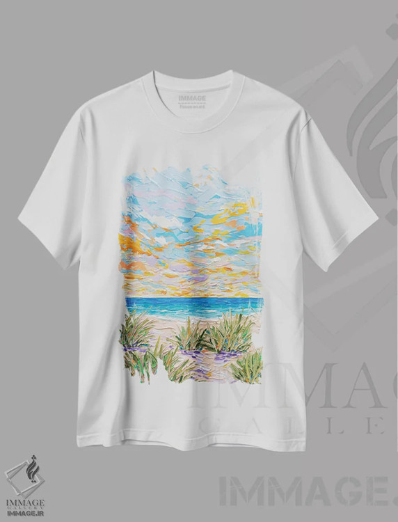 تیشرت سفید طرح دار مسیر ساحلی ۵، آبستره اثر جوزف ویلانوا | immage.ir