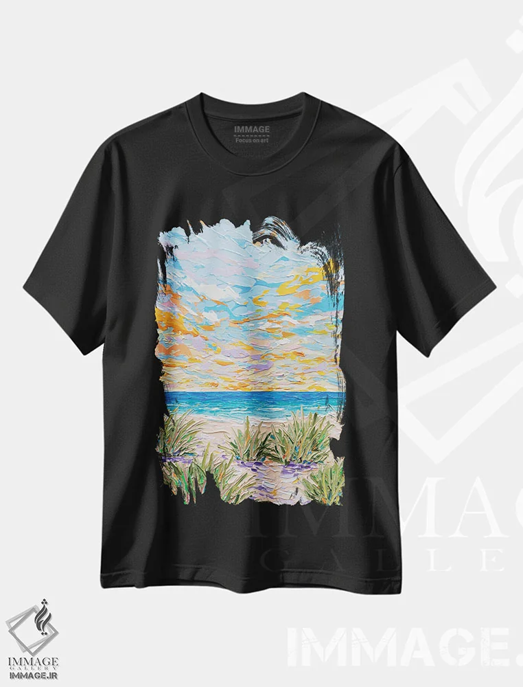 تیشرت مشکی طرح دار مسیر ساحلی ۵، آبستره اثر جوزف ویلانوا | فروشگاه ایماژ