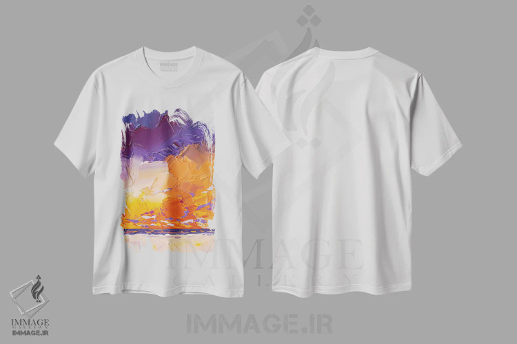 تیشرت سفید طرح دار آسمان رنگین کمانی ۱۲، آبستره اثر جوزف ویلانوا | فروشگاه ایماژ