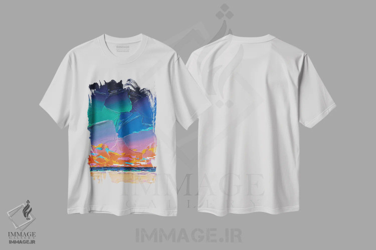 تیشرت سفید طرح دار آسمان رنگین کمانی ۶، آبستره اثر جوزف ویلانوا | immage.ir