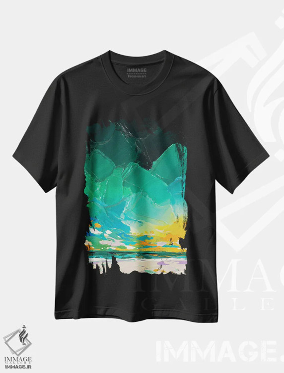 تیشرت مشکی طرح دار آسمان رنگین کمانی ۲۱، آبستره اثر جوزف ویلانوا | immage.ir