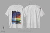تیشرت سفید طرح دار آسمان رنگین کمانی ۲۳، آبستره اثر جوزف ویلانوا | فروشگاه ایماژ
