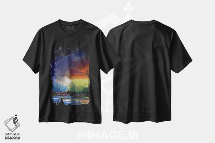 تیشرت مشکی طرح دار آسمان رنگین کمانی ۲۳، آبستره اثر جوزف ویلانوا | immage.ir