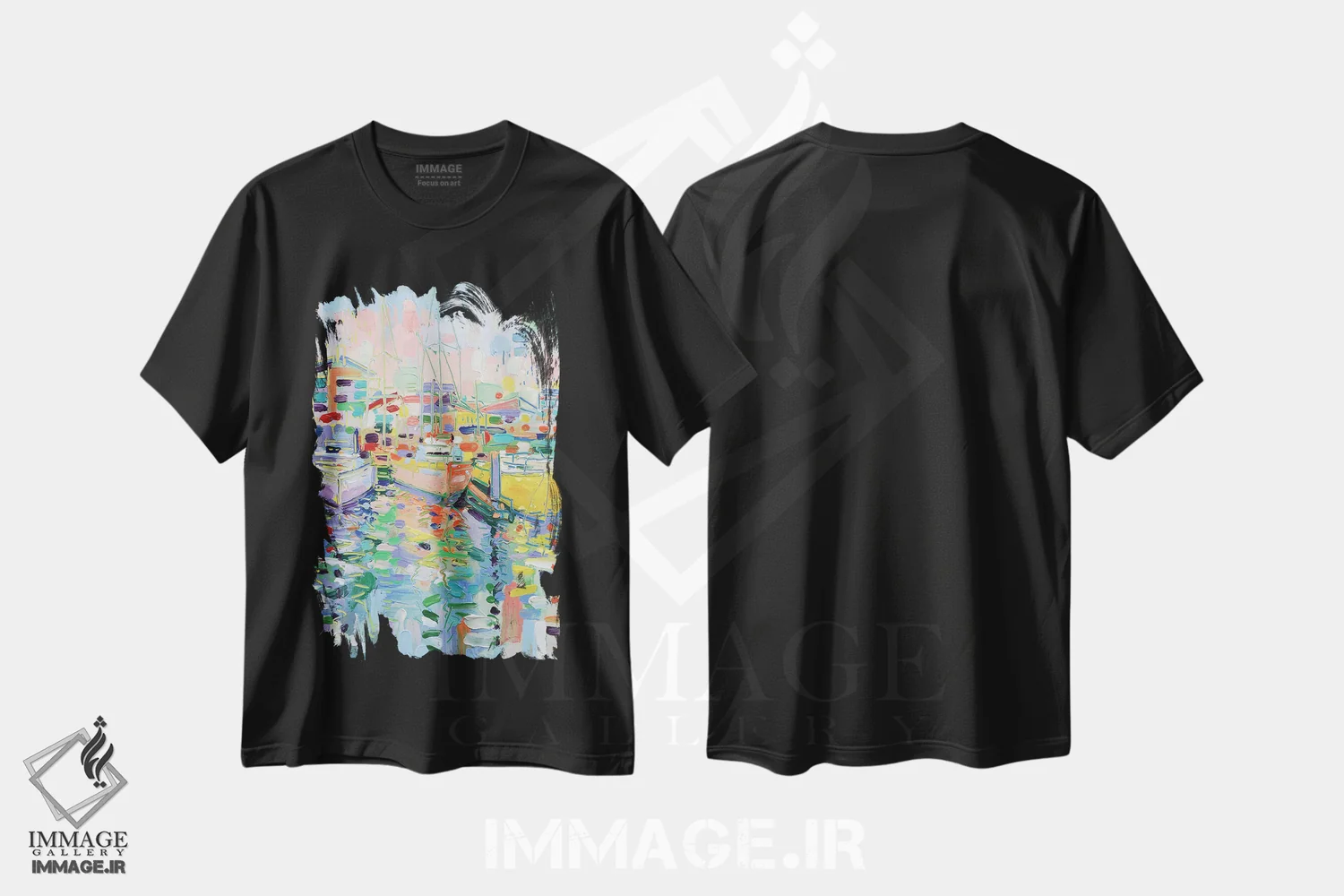 تیشرت مشکی طرح دار اسکلهٔ قایق سواری کینگز ۲، دکور ساحلی اثر جوزف ویلانوا | immage.ir