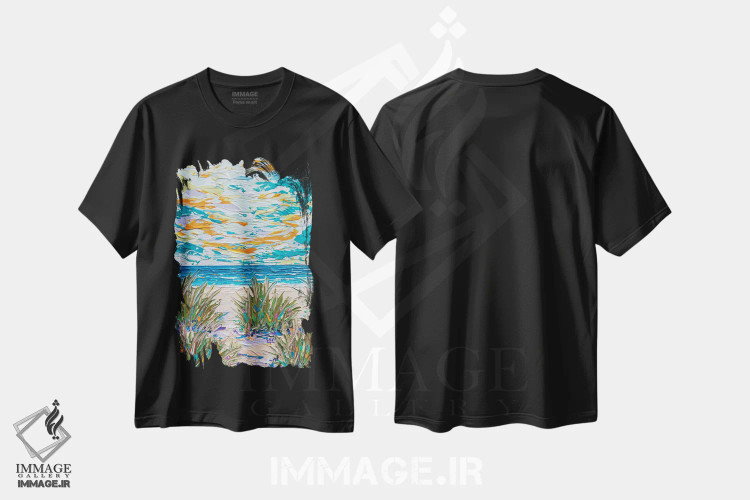 تیشرت مشکی طرح دار مسیر ساحلی ۸، آبستره اثر جوزف ویلانوا | فروشگاه ایماژ