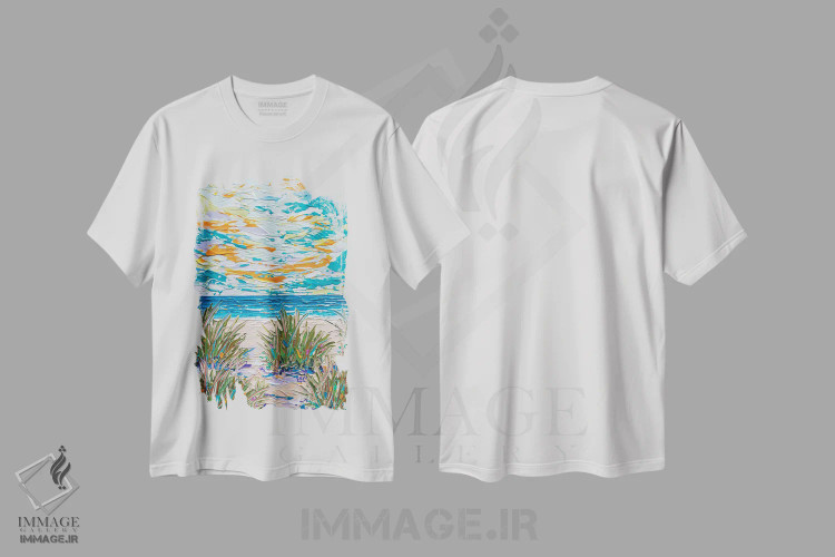 تیشرت سفید طرح دار مسیر ساحلی ۸، آبستره اثر جوزف ویلانوا | immage.ir