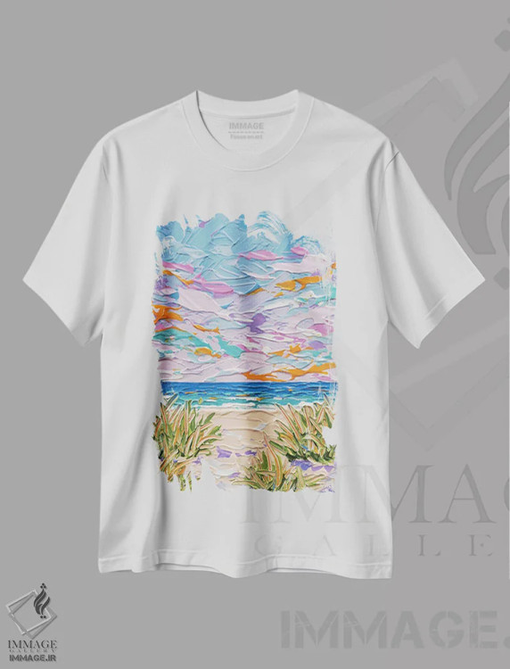 تیشرت سفید طرح دار مسیر ساحلی ۹، آبستره اثر جوزف ویلانوا | فروشگاه ایماژ