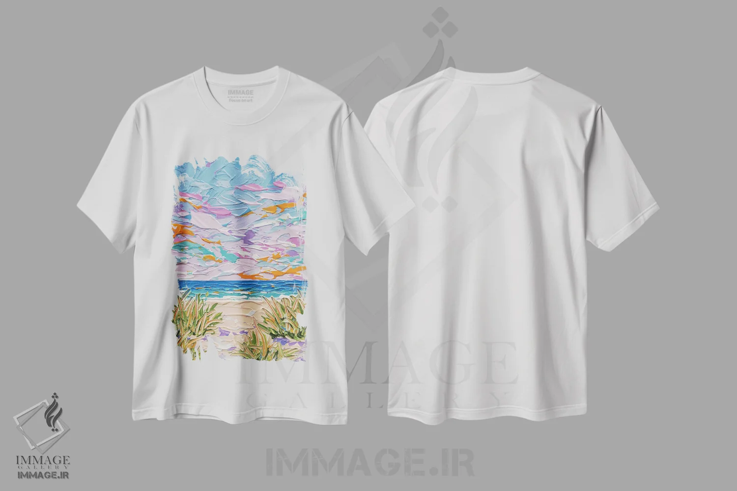 تیشرت سفید طرح دار مسیر ساحلی ۹، آبستره اثر جوزف ویلانوا | فروشگاه ایماژ