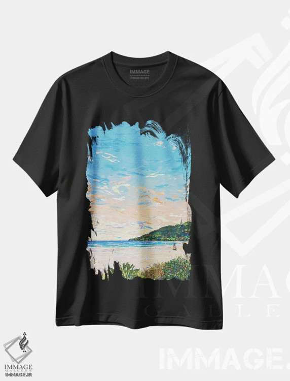 تیشرت مشکی طرح دار ساحل لورن ۴، آبستره اثر جوزف ویلانوا | فروشگاه ایماژ