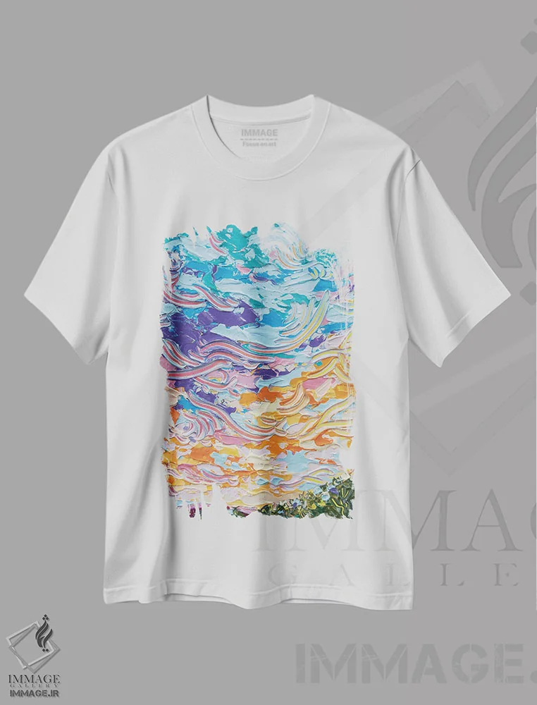 تیشرت سفید طرح دار نظریهٔ آسمان ۹، آبستره اثر جوزف ویلانوا | فروشگاه ایماژ