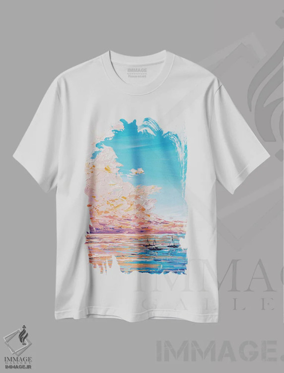 تیشرت سفید طرح دار دریای غروب VII، آبستره اثر جوزف ویلانوا | فروشگاه ایماژ