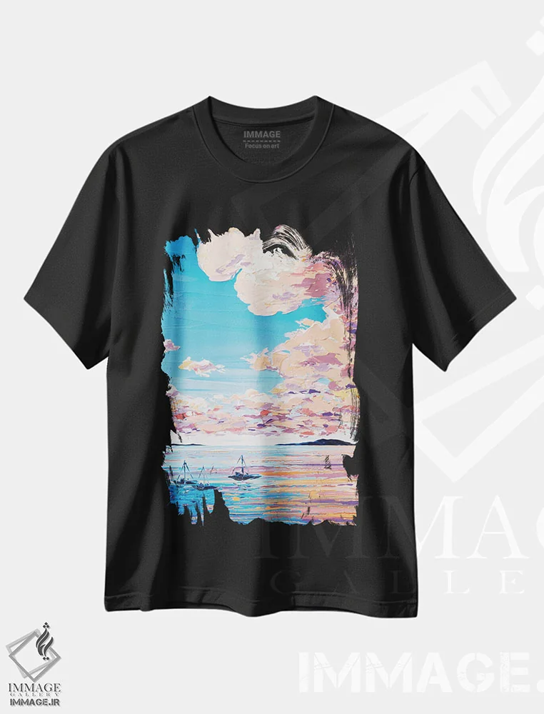 تیشرت مشکی طرح دار دریای غروب VIII، آبستره اثر جوزف ویلانوا | فروشگاه ایماژ