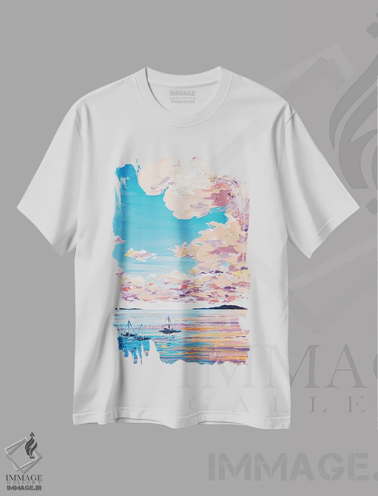 تیشرت سفید طرح دار دریای غروب VIII، آبستره اثر جوزف ویلانوا | immage.ir