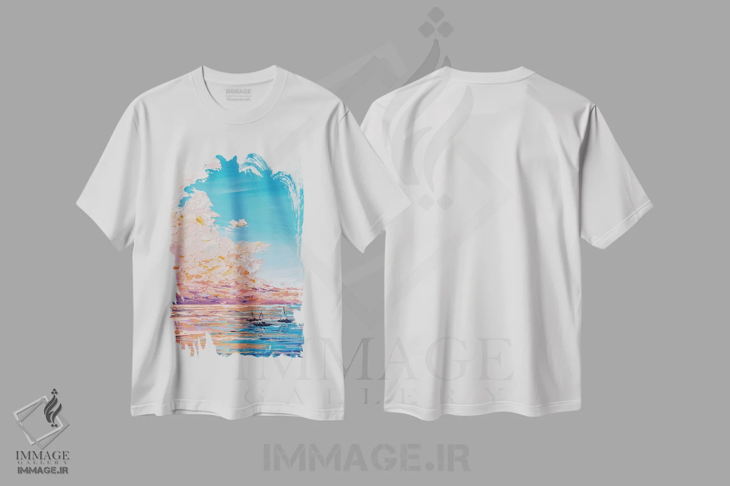 تیشرت سفید طرح دار دریای غروب VII، آبستره اثر جوزف ویلانوا | فروشگاه ایماژ
