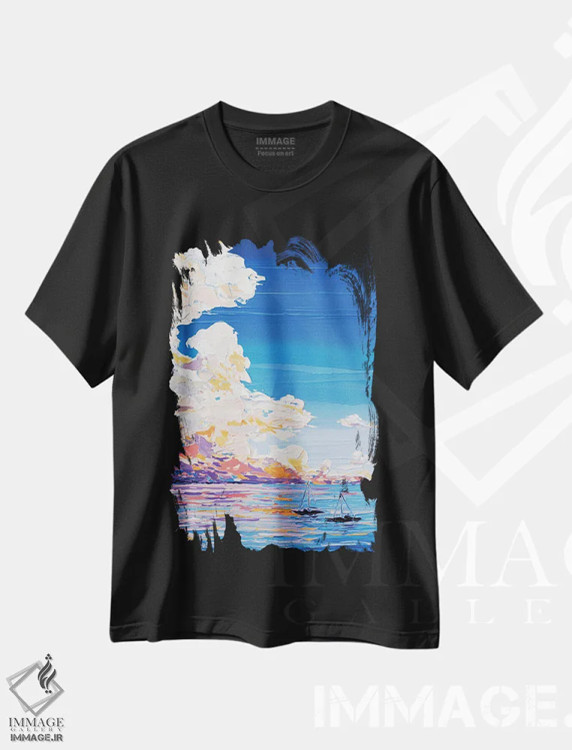 تیشرت مشکی طرح دار دریای غروب XV، آبستره اثر جوزف ویلانوا | immage.ir