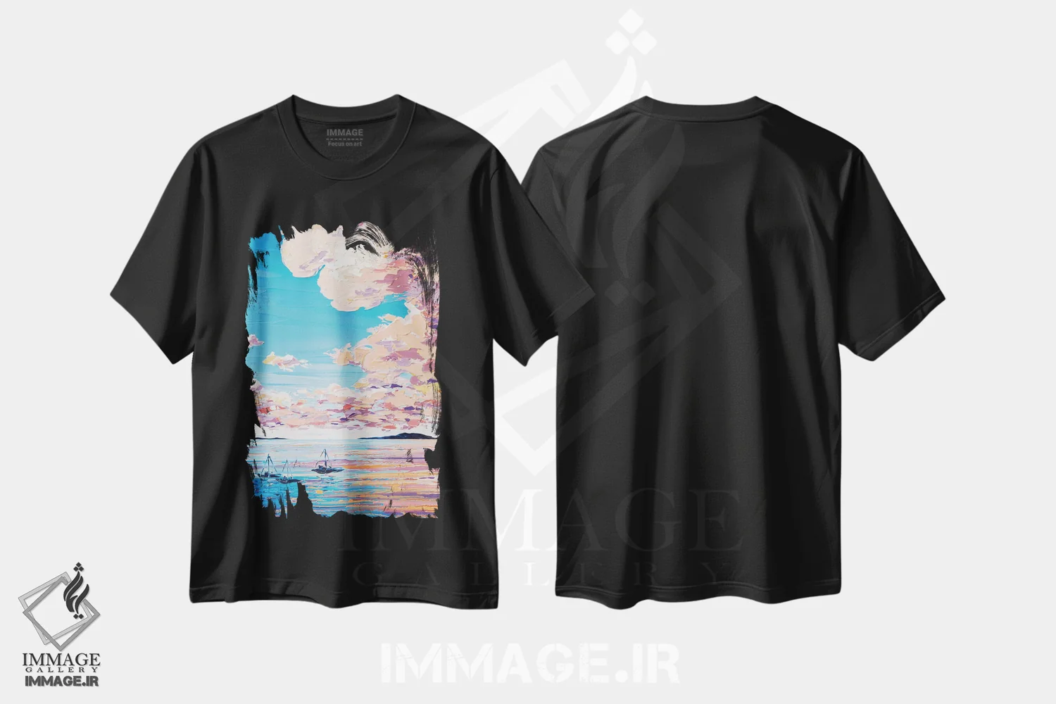 تیشرت مشکی طرح دار دریای غروب VIII، آبستره اثر جوزف ویلانوا | فروشگاه ایماژ