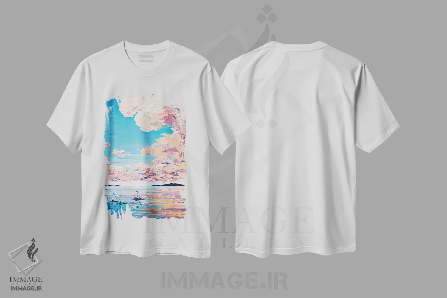 تیشرت سفید طرح دار دریای غروب VIII، آبستره اثر جوزف ویلانوا | immage.ir