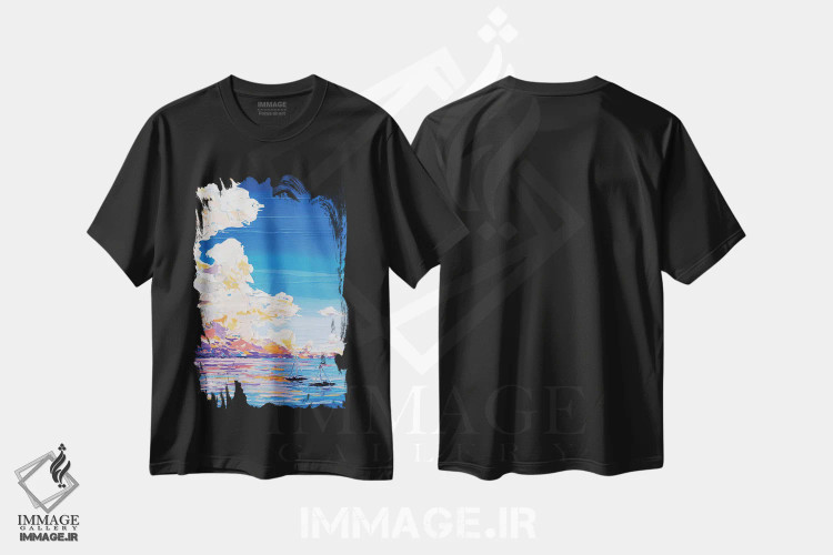 تیشرت مشکی طرح دار دریای غروب XV، آبستره اثر جوزف ویلانوا | immage.ir
